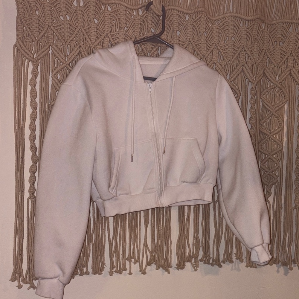 SHEIN White Medium Cropped Zip Hoodie Jacket